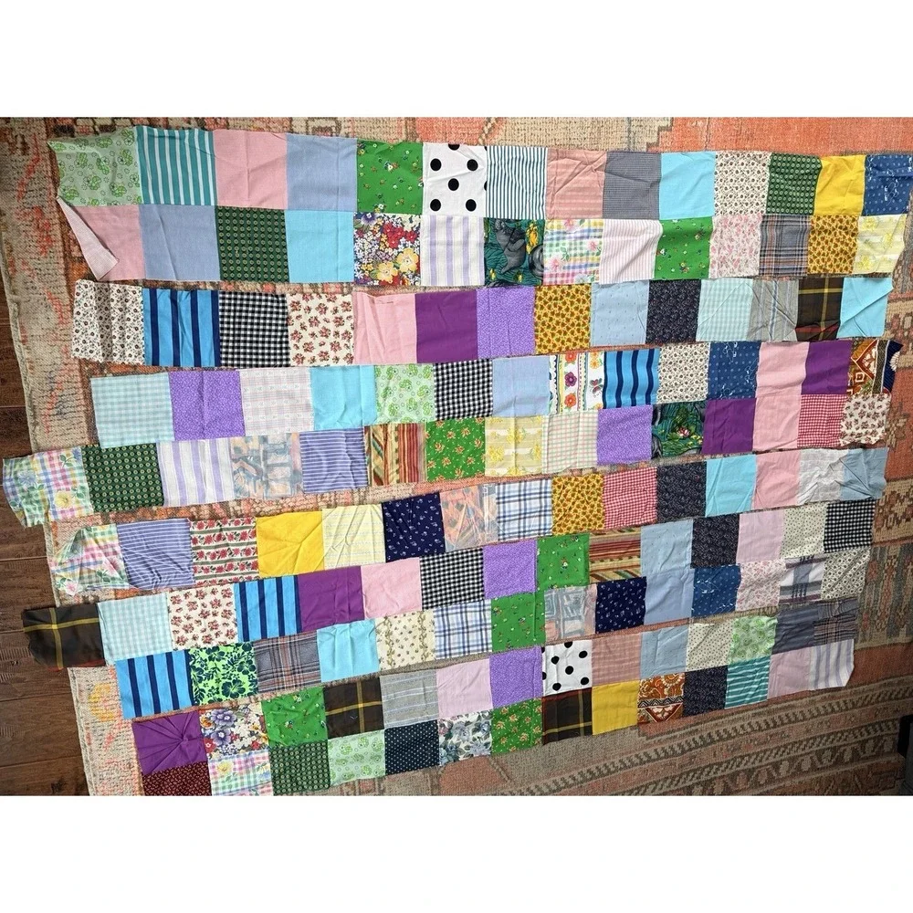Lot x13 pieces Vintage Unfinished Quilt Tops Cotton Retro Various Sizes Charity